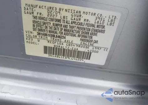 2009 Nissan Sentra 2.0S из США, поврежденный, VIN 3N1AB61E89L646224